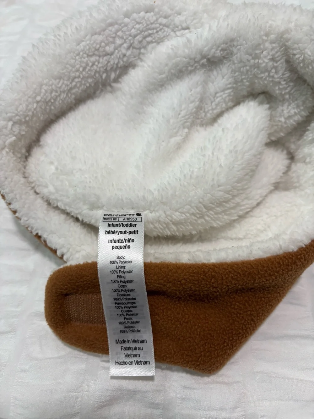 Carhartt Kids Brown Fleece Trapper Hat with Cream Sherpa